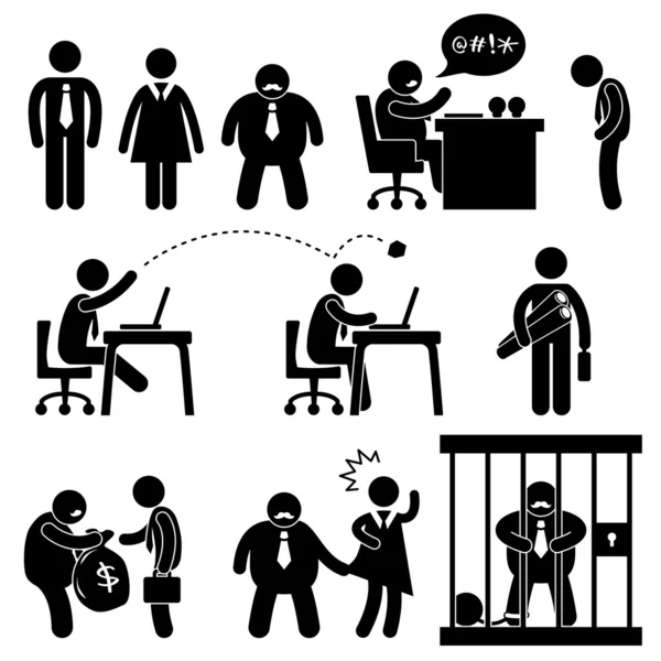 Geschäft Büro Arbeitsplatz Situation Chef Manager Symbol Symbol Zeichen Piktogramm — Stockvektor
