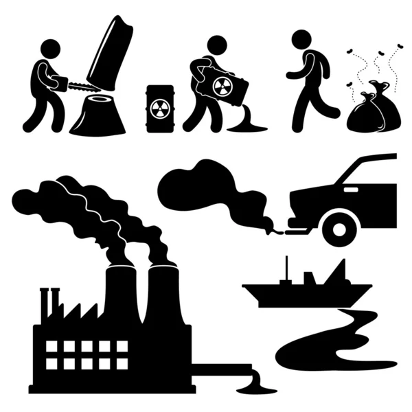 Globale verwarmende illegale verontreiniging vernietigen groene omgeving concept pictogram — Stockvector