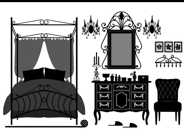 Camera da letto reale Mobili vittoriani antichi — Vettoriale Stock