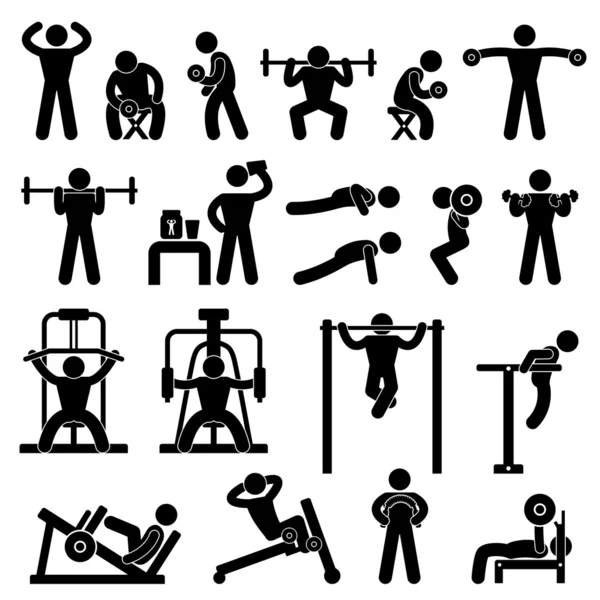 Gym Gymnasium Body Building Exercise Training Fitness Workout — Stock Vector
