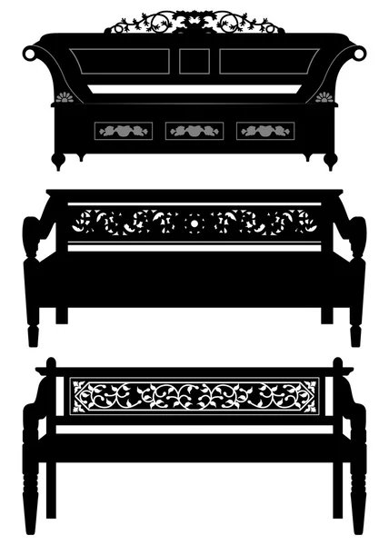 Meubles antiques asiatiques de banc de chaise dans la silhouette — Image vectorielle