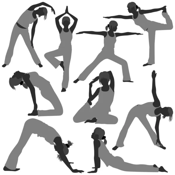 Kadın yoga egzersiz sağlıklı pozlar — Stok Vektör