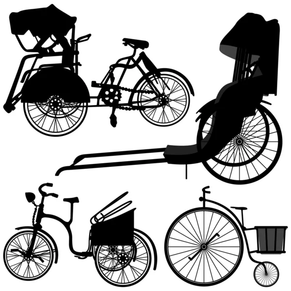 Bisiklet trishaw üç tekerlekli bisiklet eski tekerleği — Stok Vektör