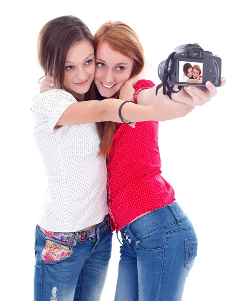 Meisjes met camera — Stockfoto