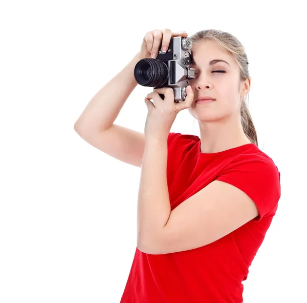 Chica con cámara retro — Foto de Stock