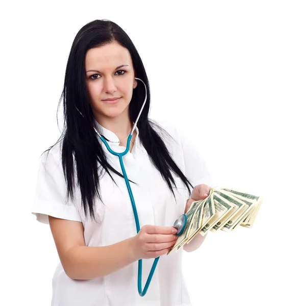 Verpleegster met geld — Stockfoto