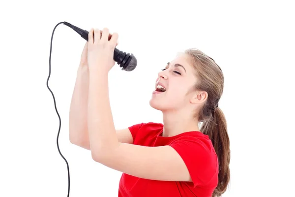 Karaoke girl singing — Stock Photo, Image