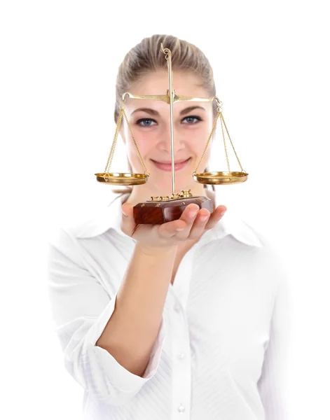 Woman holding scale — Stock Photo, Image