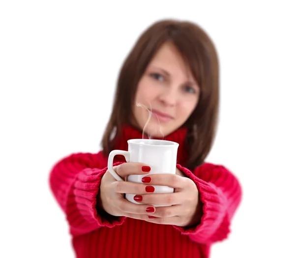 Woman offering a cup of tea — Stock Photo, Image