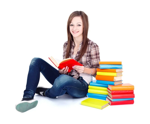 Meisje lezen van boeken Stockfoto