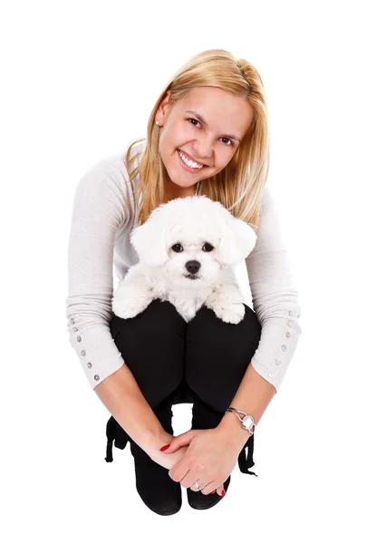 Tyttö koiran kanssa — kuvapankkivalokuva