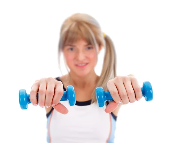 Fit girl with weights — Stock Photo, Image