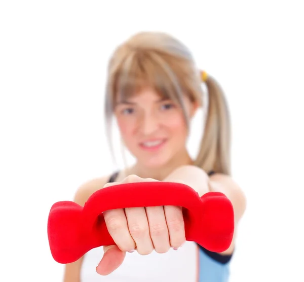 Mädchen mit Gewicht macht Übungen — Stockfoto