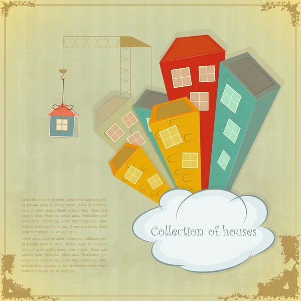 Collection de maisons sur fond vintage — Image vectorielle