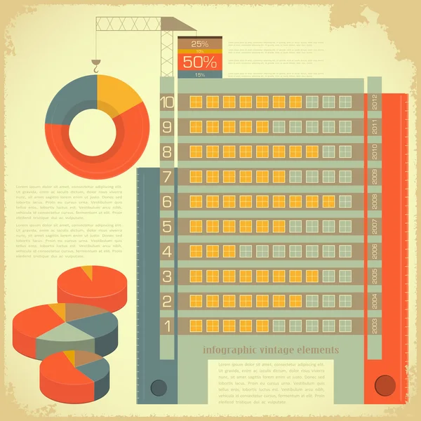 Vintage infographics σύνολο - κατασκευής κατοικιών — Διανυσματικό Αρχείο