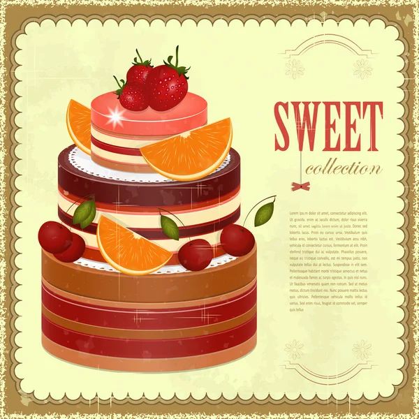 Grand gâteau aux fruits au chocolat — Image vectorielle