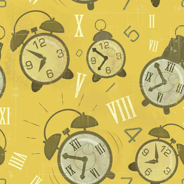 Vintage seamless background with Alarm Clocks — Stock Vector