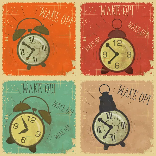 Reloj despertador retro con texto: Despierta ! — Archivo Imágenes Vectoriales