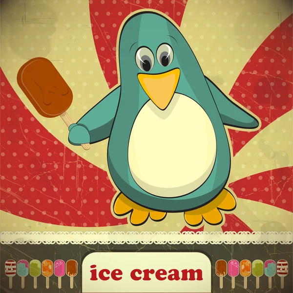Pingvin fagylalttal — Stock Vector