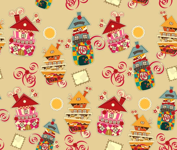 Seamless background with candy houses — Stock Vector