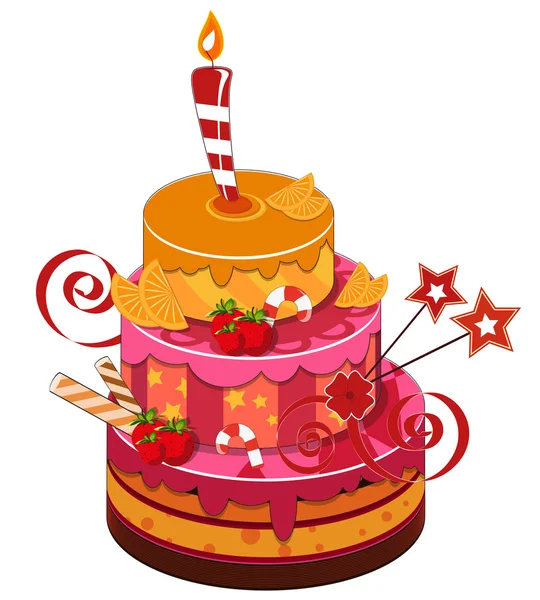 Big strawberry birthday cake — Stock Vector