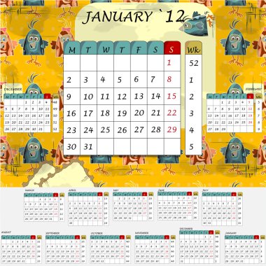 Monthly calendar 2012 - all months in the set clipart