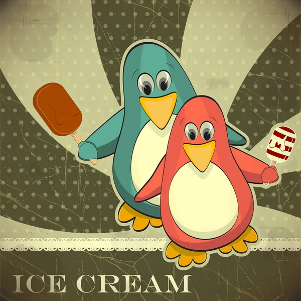 Pingvin fagylalttal — Stock Vector