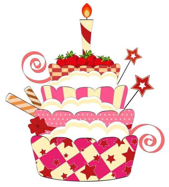 Big strawberry birthday cake — Stock Vector