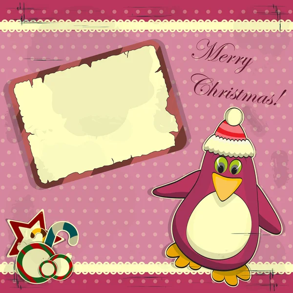 Biglietto natalizio con pinguino — Vettoriale Stock