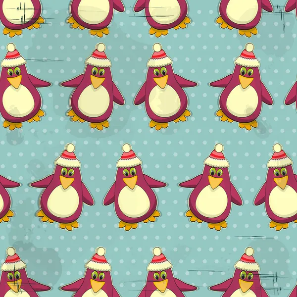 Weihnachten nahtlose Textur - Pinguine auf blauem Hintergrund — Stockvektor