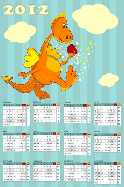 Calendar with dragon - symbol 2012 — Stock Vector