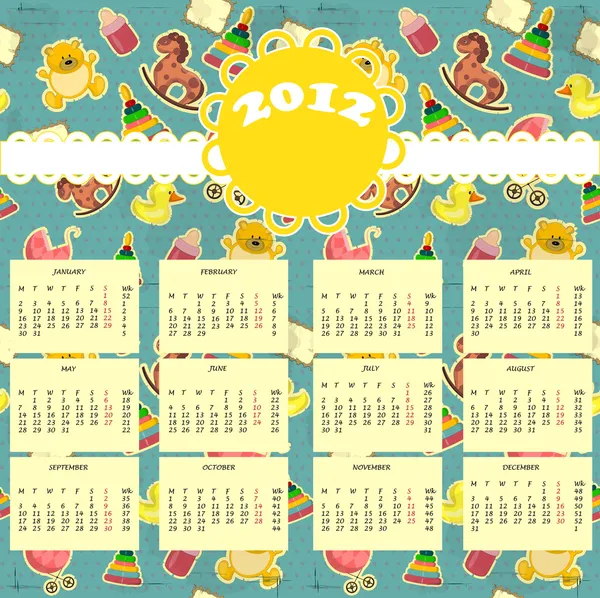 宝宝的日历 2012 年 — 图库矢量图片