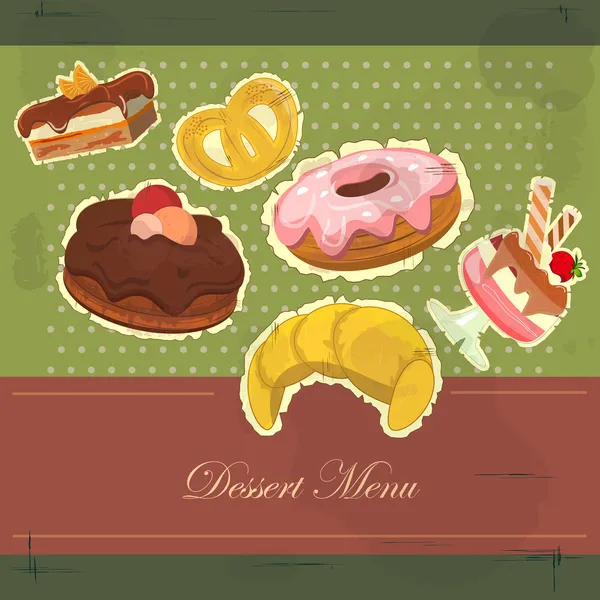 Tarjeta vintage con postre de fresa y chocolate — Vector de stock