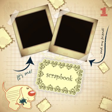 Vintage card with photo frame - scrapbook style clipart