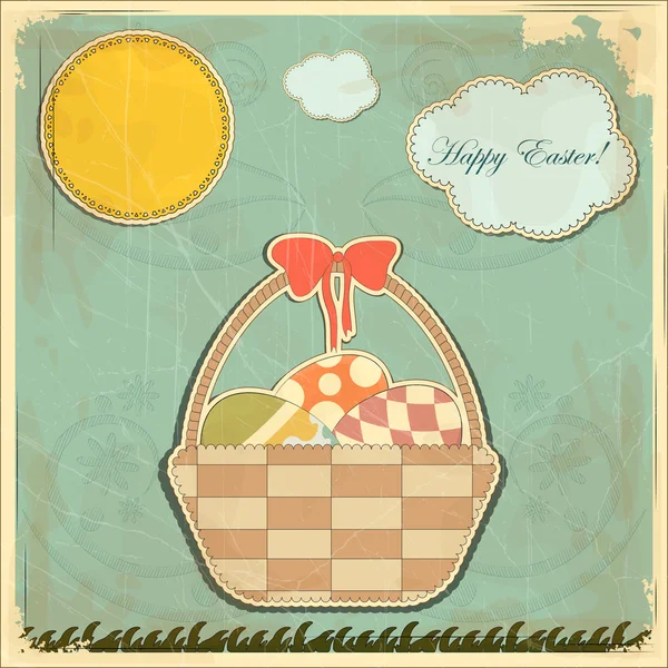 Paaskaart in vintage stijl - mandje van Pasen eieren — Stockvector