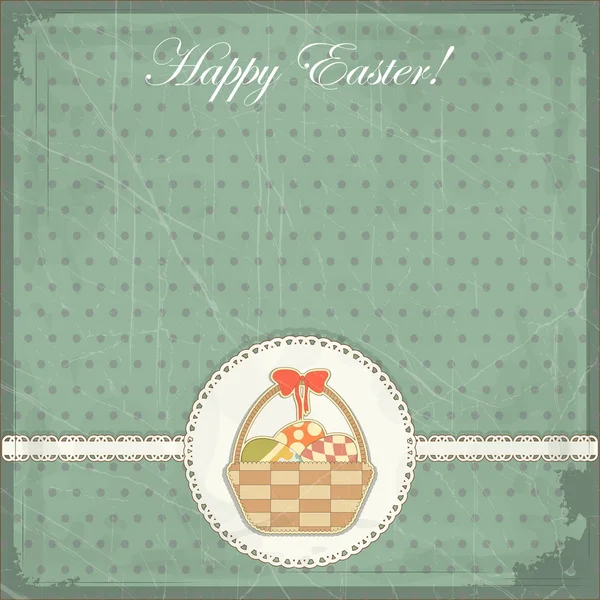 Cartão de Páscoa em estilo vintage - cesta de ovos de Páscoa — Vetor de Stock