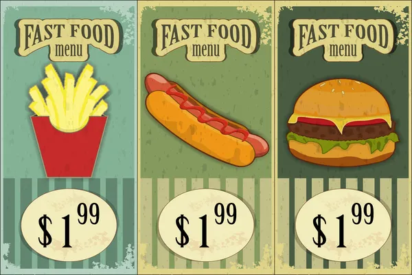 Etiquetas de comida rápida vintage - la comida en el fondo grunge — Vector de stock