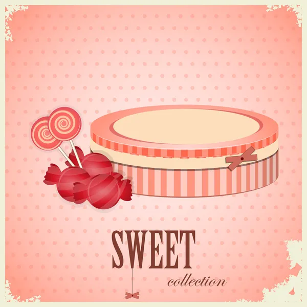 Postal vintage - caramelo dulce sobre fondo rosa — Vector de stock