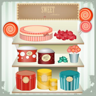 Vintage postcard - shop sweets, confectionery clipart