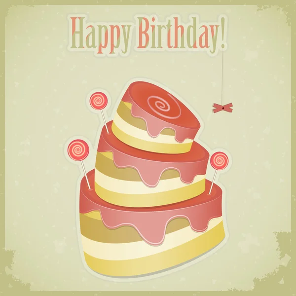Vintage birthday card with cake — Stock Vector