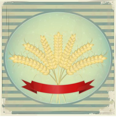 Vintage Label - Ears of wheat on blue retro background clipart