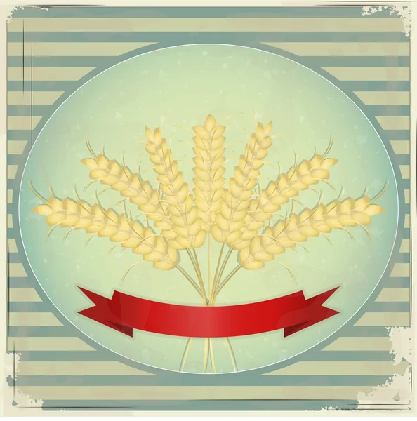 stock vector Vintage Label - Ears of wheat on blue retro background