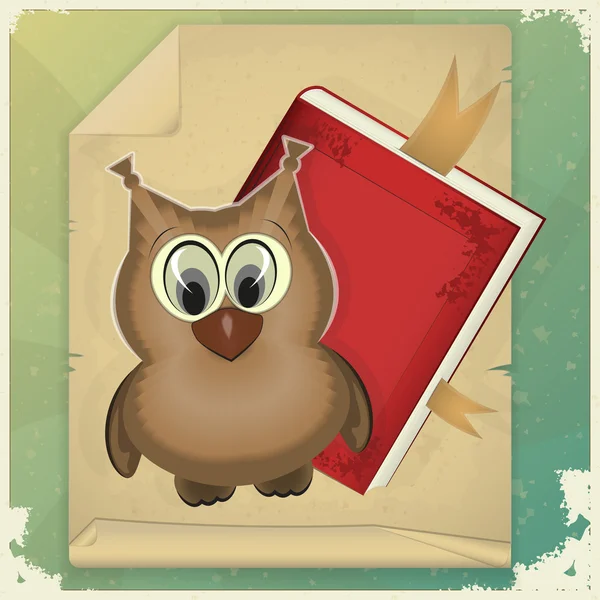 Wise owl and book on vintage background — Stock Vector