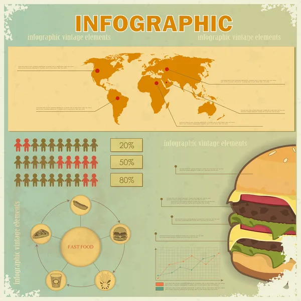 Винтажная инфографика - тема быстрого питания — стоковый вектор