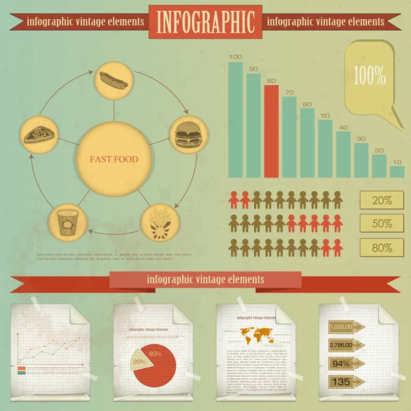 Vintage-Infografik-Set - Fast Food-Thema — Stockvektor
