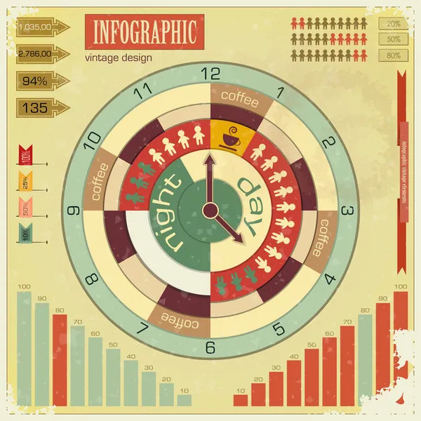 インフォ グラフィック ヴィンテージの要素 - 仕事の時間の概念 — ストックベクタ