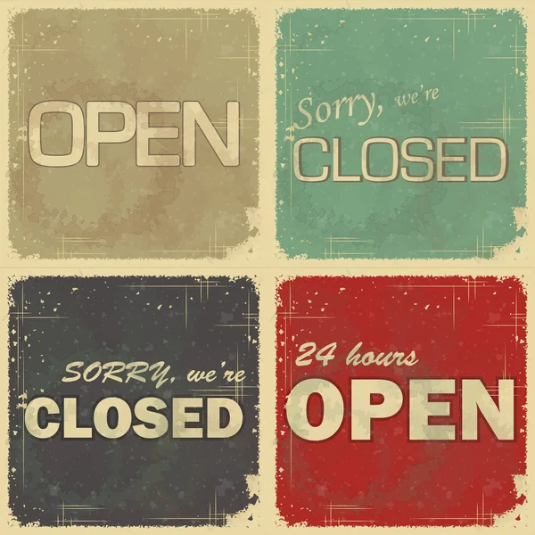 Zestaw znaków: otwarte - zamknięte - 24 godziny — Wektor stockowy