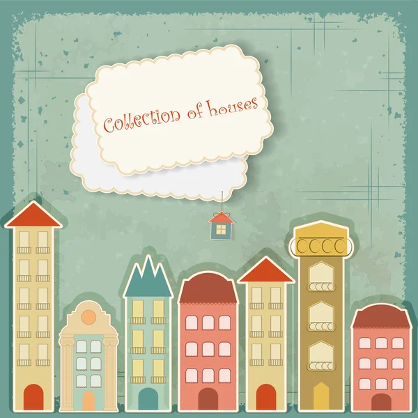 Collection of houses on vintage background — Stock Vector