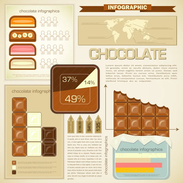Vintage infographics σύνολο - σοκολάτα εικονίδια — Διανυσματικό Αρχείο