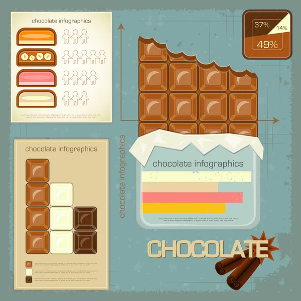 Conjunto de infográficos vintage ícones de chocolate Gráficos De Vetores